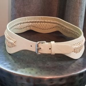 BCBG Scalloped Braided Belt White